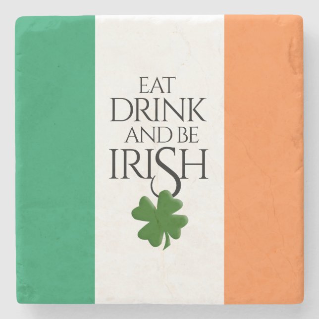 Shamrock Ät Drick och Var Irländsk Flagga Stenunderlägg (Framsidan)