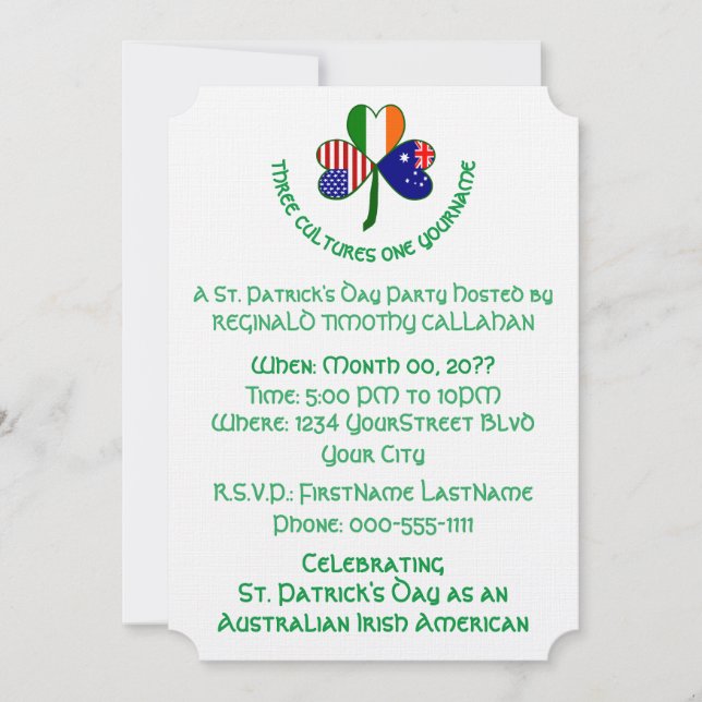 Shamrock Australien Irland USA flaggor Inbjudningar (Framsida)