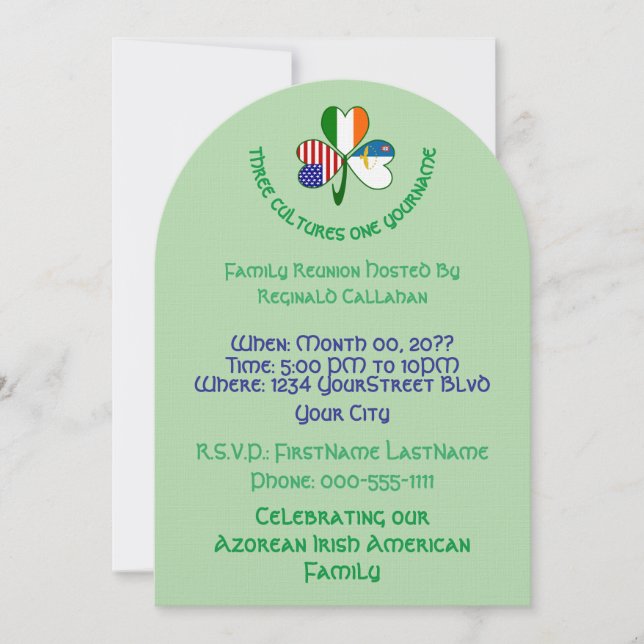 Shamrock Azores, Irland, USA-flaggor Återförening Inbjudningar (Framsida)