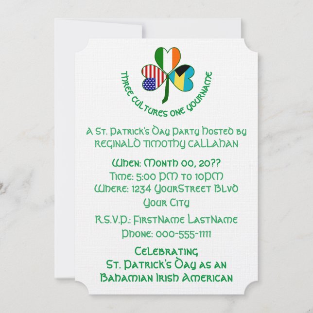 Shamrock bahamiska Irland USA-flaggor Inbjudningar (Framsida)