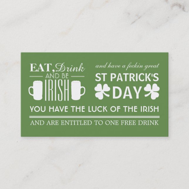 Shamrock & Beer Irish St Patrick's Drinks Biljett (Framsida)