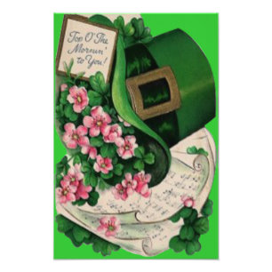 Shamrock Blomma Leprechaun Hatt Notblad Fototryck