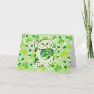 Shamrock Bouquet Maneki Neko (Lucky Cat) Kort