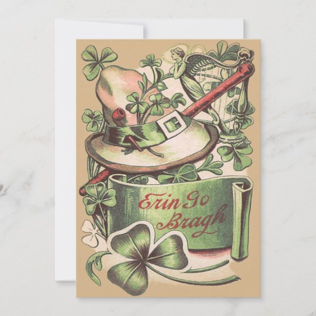 Shamrock Buckla Hatt Pipe Shillelagh Inbjudningar (Framsida)
