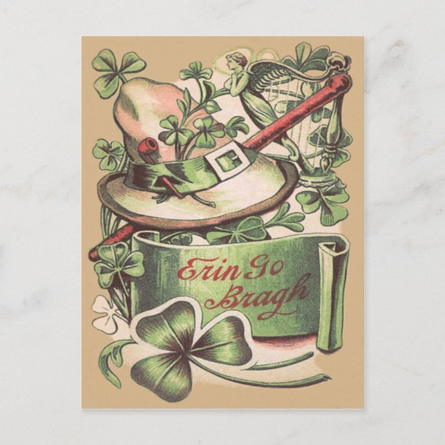 Shamrock Buckla Hatt Pipe Shillelagh Vykort (Framsida)