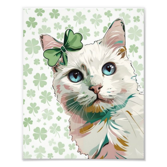Shamrock Cat with Blue Ögon Fototryck (Framsidan)