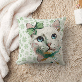 Shamrock Cat with Blue Ögon Kudde
