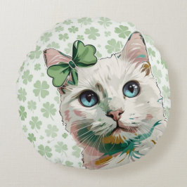 Shamrock Cat with Blue Ögon Rund Kudde