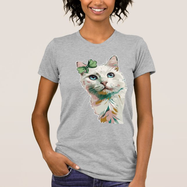 Shamrock Cat with Blue Ögon T Shirt (Framsida)