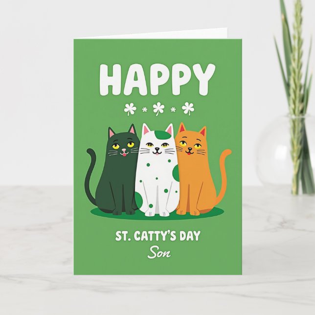 Shamrock Cats Happy Sons Day Card Kort (Framsida)