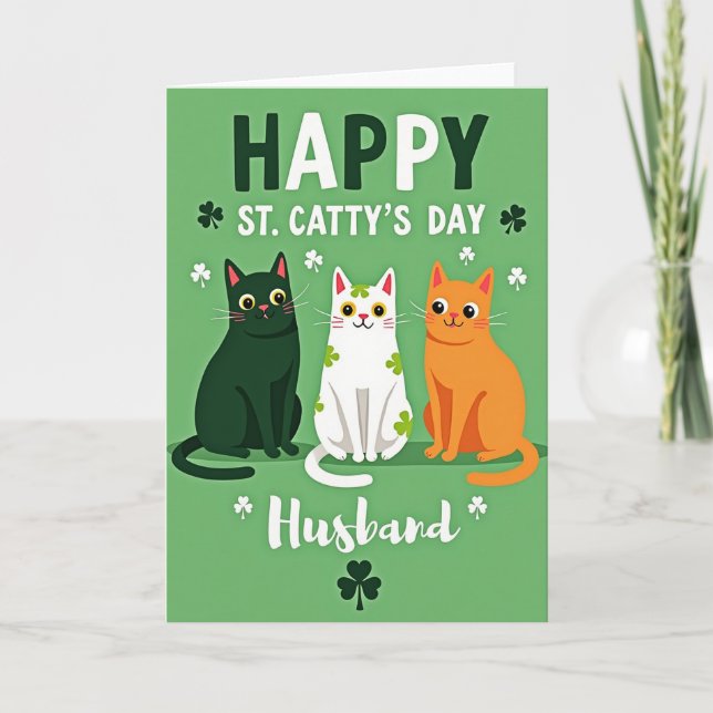 Shamrock Cats Husband Card Kort (Framsida)