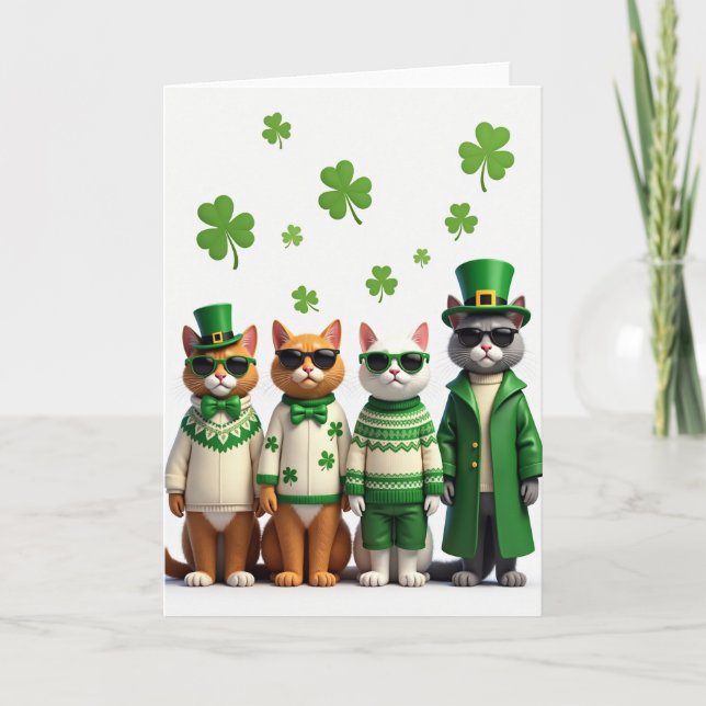Shamrock Cats Pattern Holiday Card Kort (Framsida)