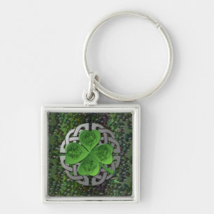 Shamrock - Celtic Knot - 4 evangelister Fyrkantig Silverfärgad Nyckelring