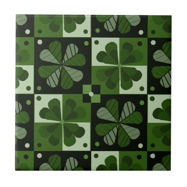 Shamrock Checkerboard Mönster Kakelplatta (Framsidan)