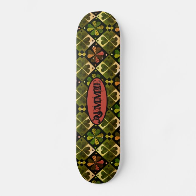 Shamrock Checkerboard Mönster Mini Skateboard Bräda 18,5 Cm (Framsida)