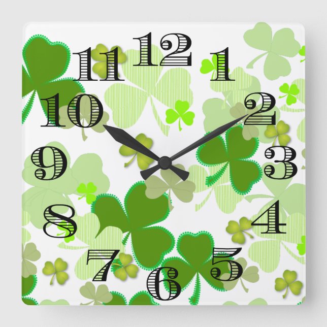 Shamrock Clock Fyrkantig Klocka (Framsida)