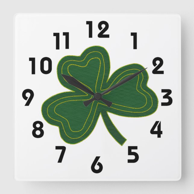 Shamrock Clock Fyrkantig Klocka (Framsida)