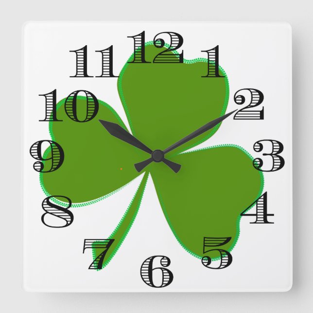 Shamrock Clock Fyrkantig Klocka (Framsida)