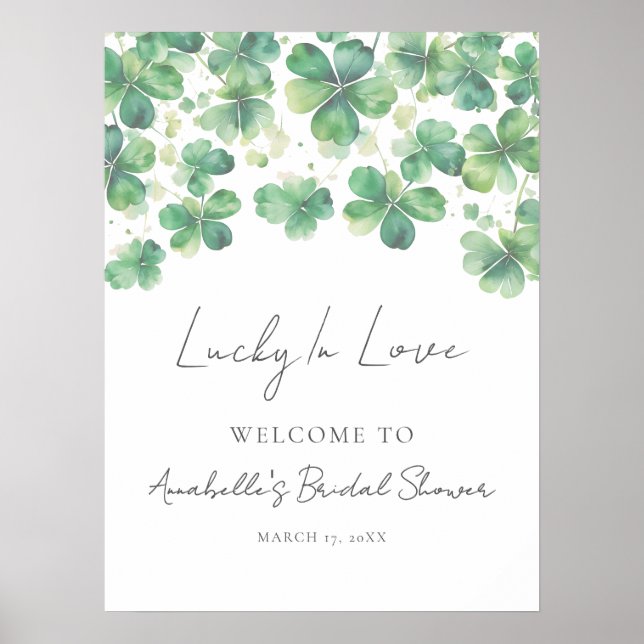 Shamrock Clover Bröllopsdusch Välkomstskylt Poster (Framsidan)