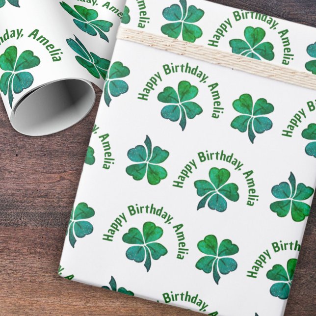 Shamrock Clover Grön Glad Födelsedag Presentpapper (Skapare uppladdad)