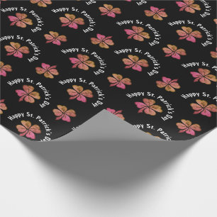 Shamrock Clover Rosa Svart St. Patrick's Day Presentpapper