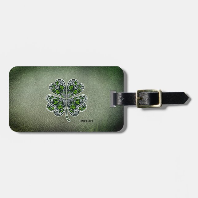 Shamrock Colover St.Patrick`s Day Grön läder  Bagagebricka (Horisontell Framsida)