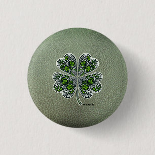 Shamrock Colover St.Patrick`s Day Grön läder Knapp