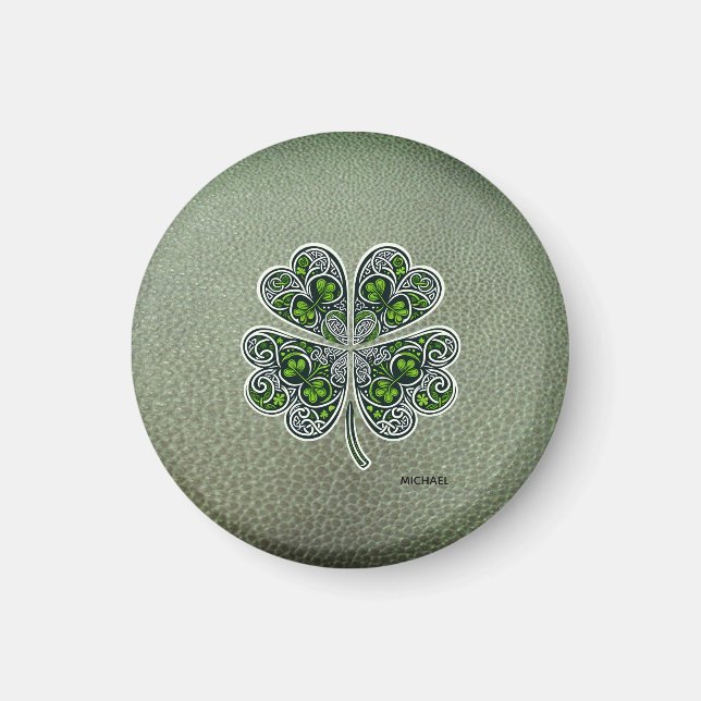 Shamrock Colover St.Patrick`s Day Grön läder  Magnet (Framsidan)