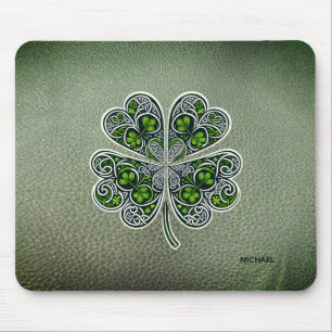 Shamrock Colover St.Patrick`s Day Grön läder Musmatta