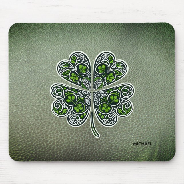 Shamrock Colover St.Patrick`s Day Grön läder  Musmatta (Framsidan)