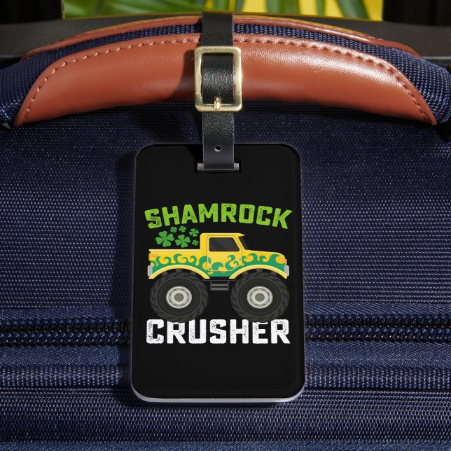 Shamrock Crusher Monster Lastbil St patrick's day Bagagebricka (Framsida Insitu 2)