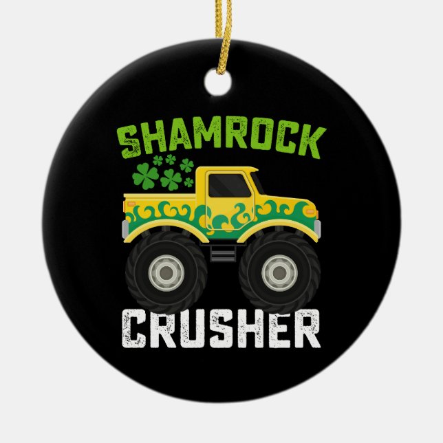 Shamrock Crusher Monster Lastbil St patrick's day Julgransprydnad Keramik (Framsidan)