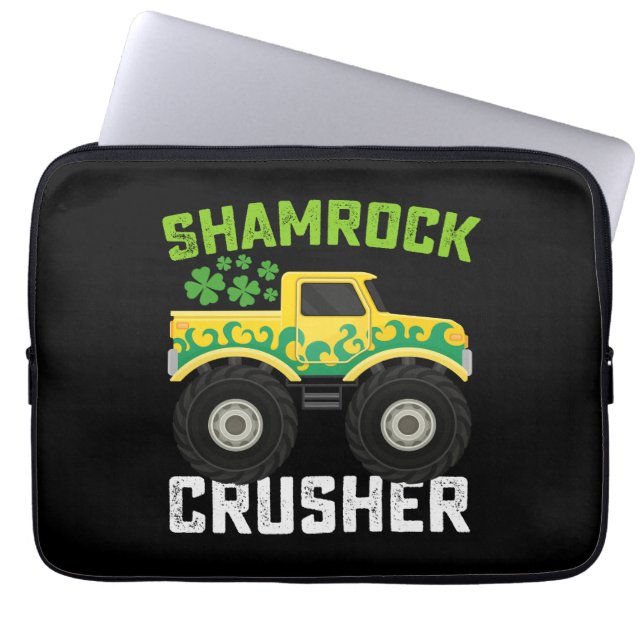Shamrock Crusher Monster Lastbil St patrick's day Laptop Fodral (Framsidan)