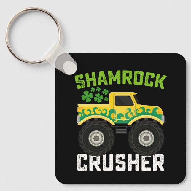 Shamrock Crusher Monster Lastbil St patrick's day Nyckelring (Framsida)
