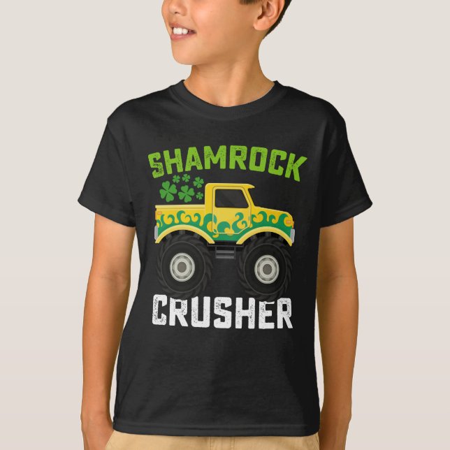 Shamrock Crusher Monster Lastbil St patrick's day T Shirt (Framsida)
