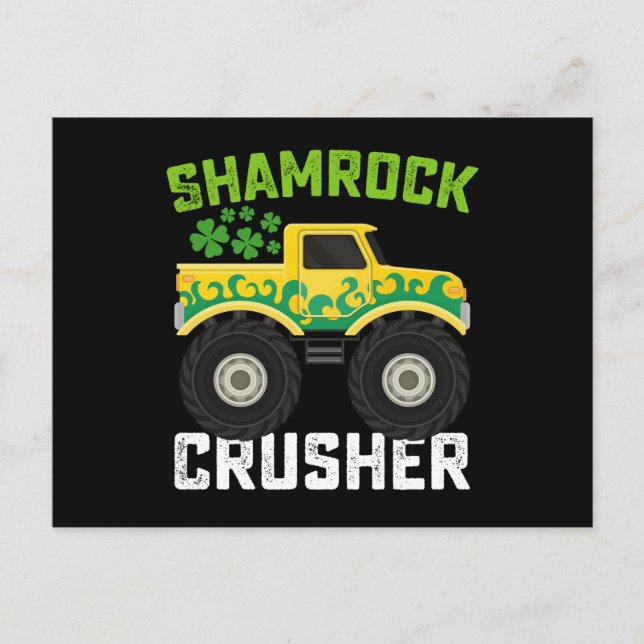Shamrock Crusher Monster Lastbil St patrick's day Vykort (Framsida)