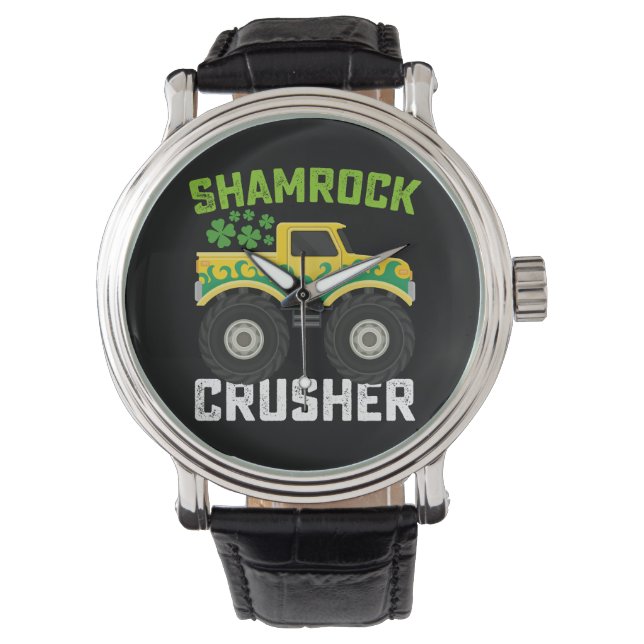 Shamrock Crusher Monster Truck St Patricks Day Armbandsur (Framsida)