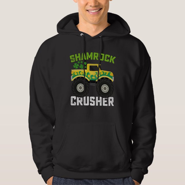 Shamrock Crusher Monster Truck St Patricks Day Hoodie (Framsida)
