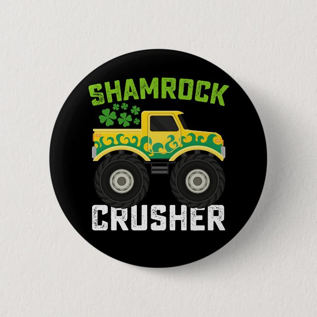 Shamrock Crusher Monster Truck St Patricks Day Knapp (Framsida)