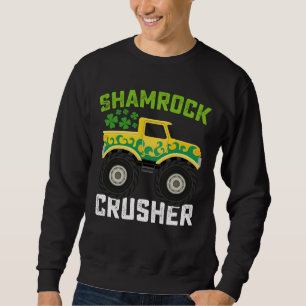 Shamrock Crusher Monster Truck St Patricks Day Lång Ärmad Tröja