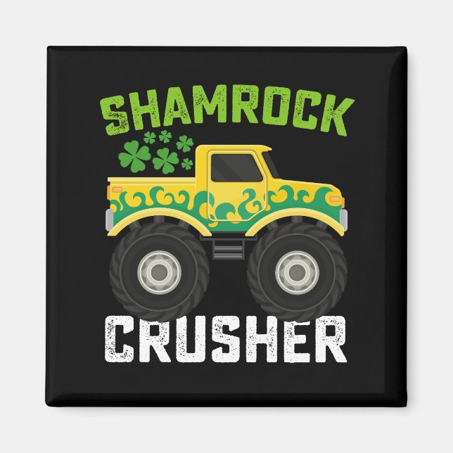 Shamrock Crusher Monster Truck St Patricks Day Magnet (Framsidan)