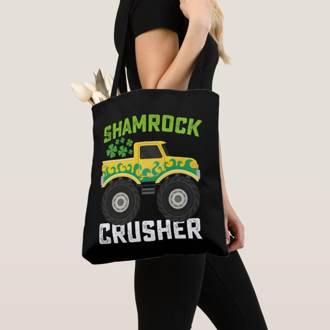 Shamrock Crusher Monster Truck St Patricks Day Tygkasse (Närbild)