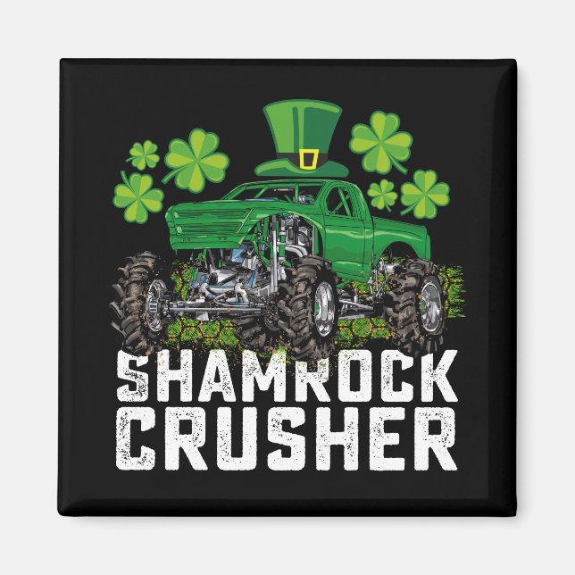Shamrock Crusher St Patrick-dagen Monster Truck Magnet (Framsidan)