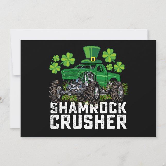 Shamrock Crusher St patricks day Monster Lastbil Inbjudningar (Framsida)