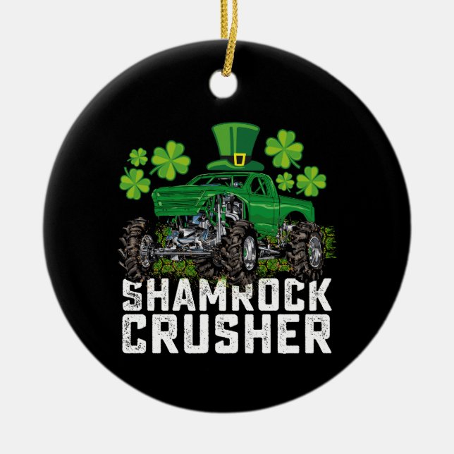 Shamrock Crusher St patricks day Monster Lastbil Julgransprydnad Keramik (Framsidan)