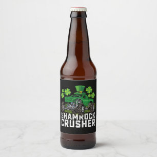 Shamrock Crusher St patricks day Monster Lastbil Ölflaska Etikett