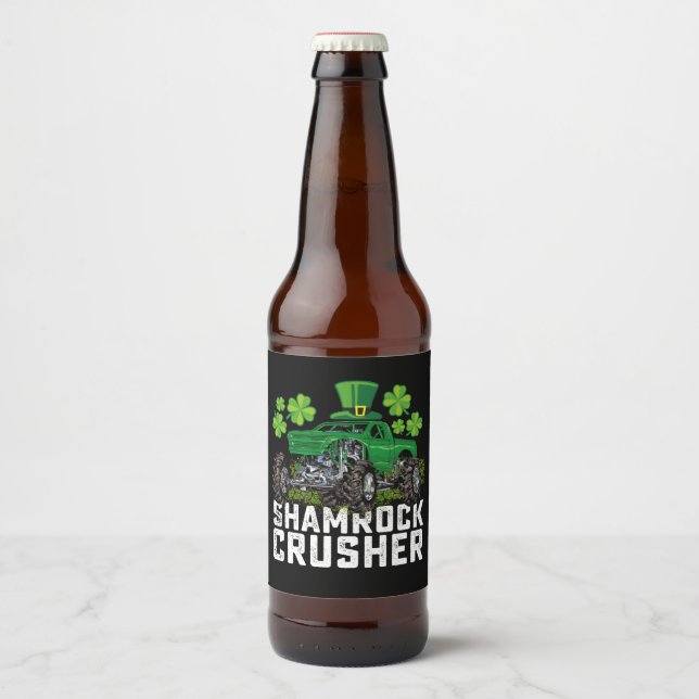 Shamrock Crusher St patricks day Monster Lastbil Ölflaska Etikett (Framsida)