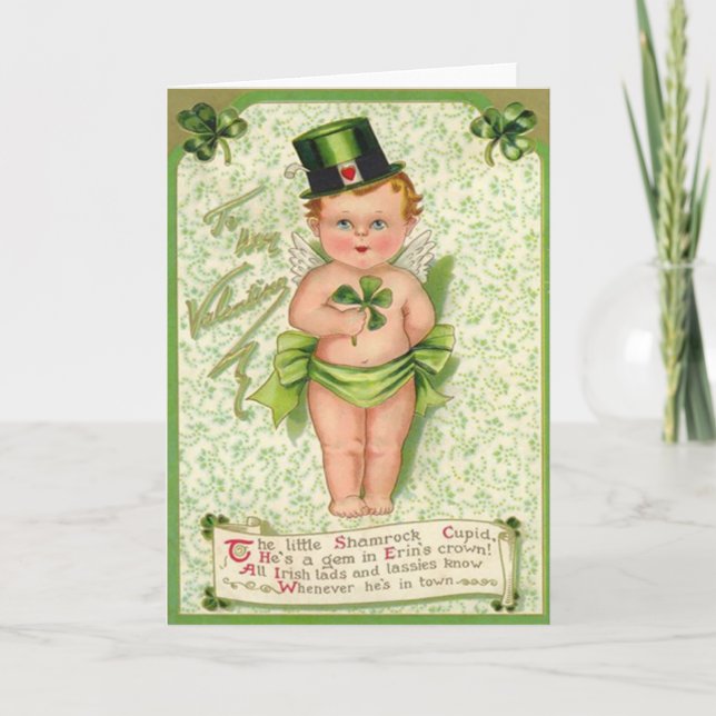 Shamrock Cupid Kerub St Patricks Day Hjarta Kort (Framsida)