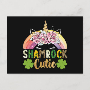Shamrock Cutie Unicorn Rainbow St patricks day Vykort