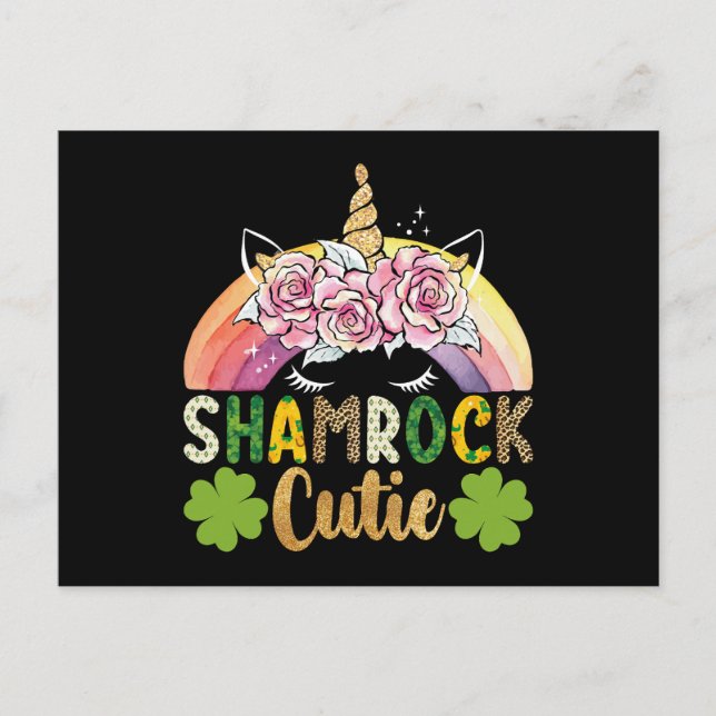 Shamrock Cutie Unicorn Rainbow St patricks day Vykort (Framsida)